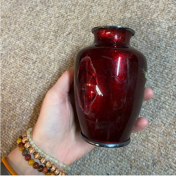 Rare Antique Vintage Red Floral Vase from Japan - Picture 3 of 4